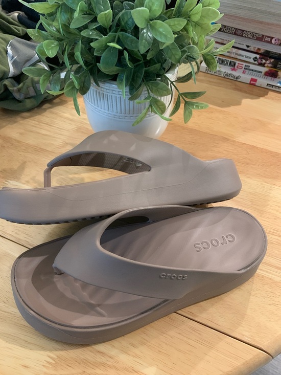 CROCS Shoes - CROCS Women’s Platform Flip Sandals in Taupe/Light Brown